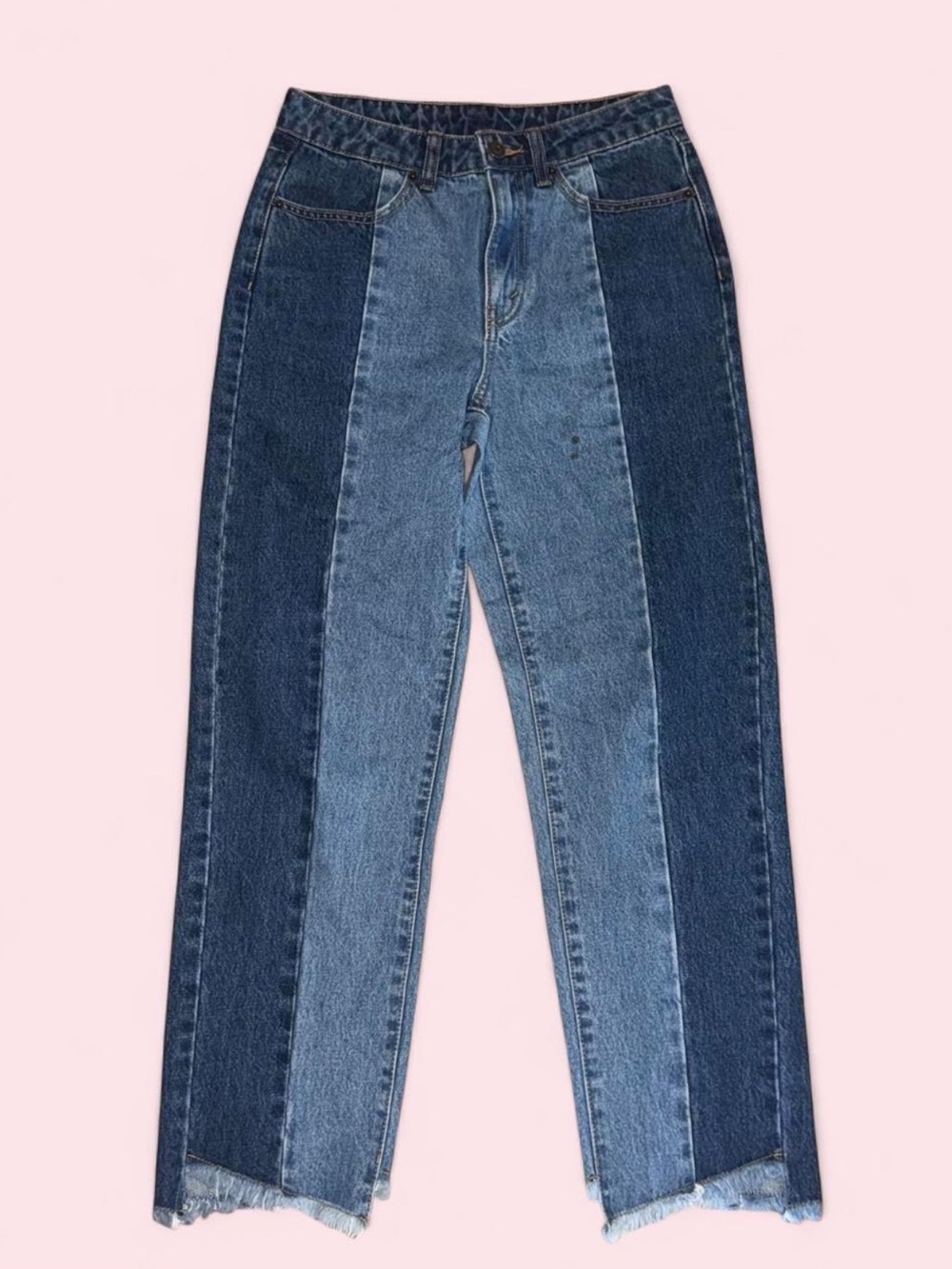 Two-Tone Straight Leg Women's Jeans - Blue